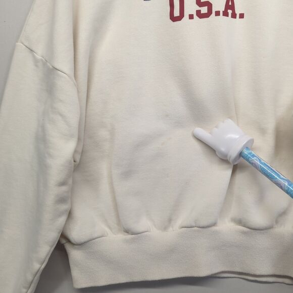 Women's DC Comics Superman American Flag Cropped Fleece Sweatshirt Ivory XL - Picture 9 of 9